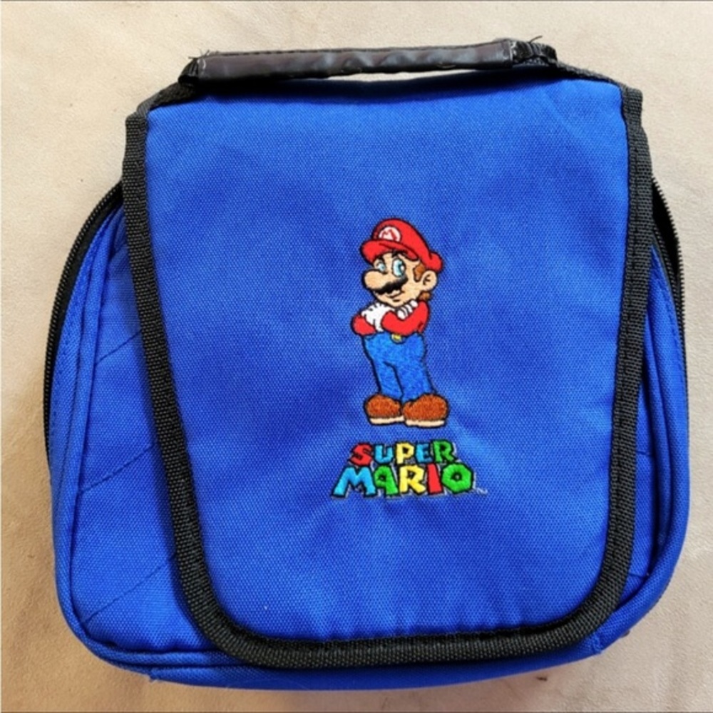 Vintage Super Mario bros Gameboy travel case blue in color zipper and Handel top